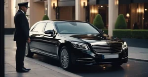 Professional chauffeur with luxury black sedan used by Atlanta Elite Limo for Atlanta to Birmingham long-distance limo service
